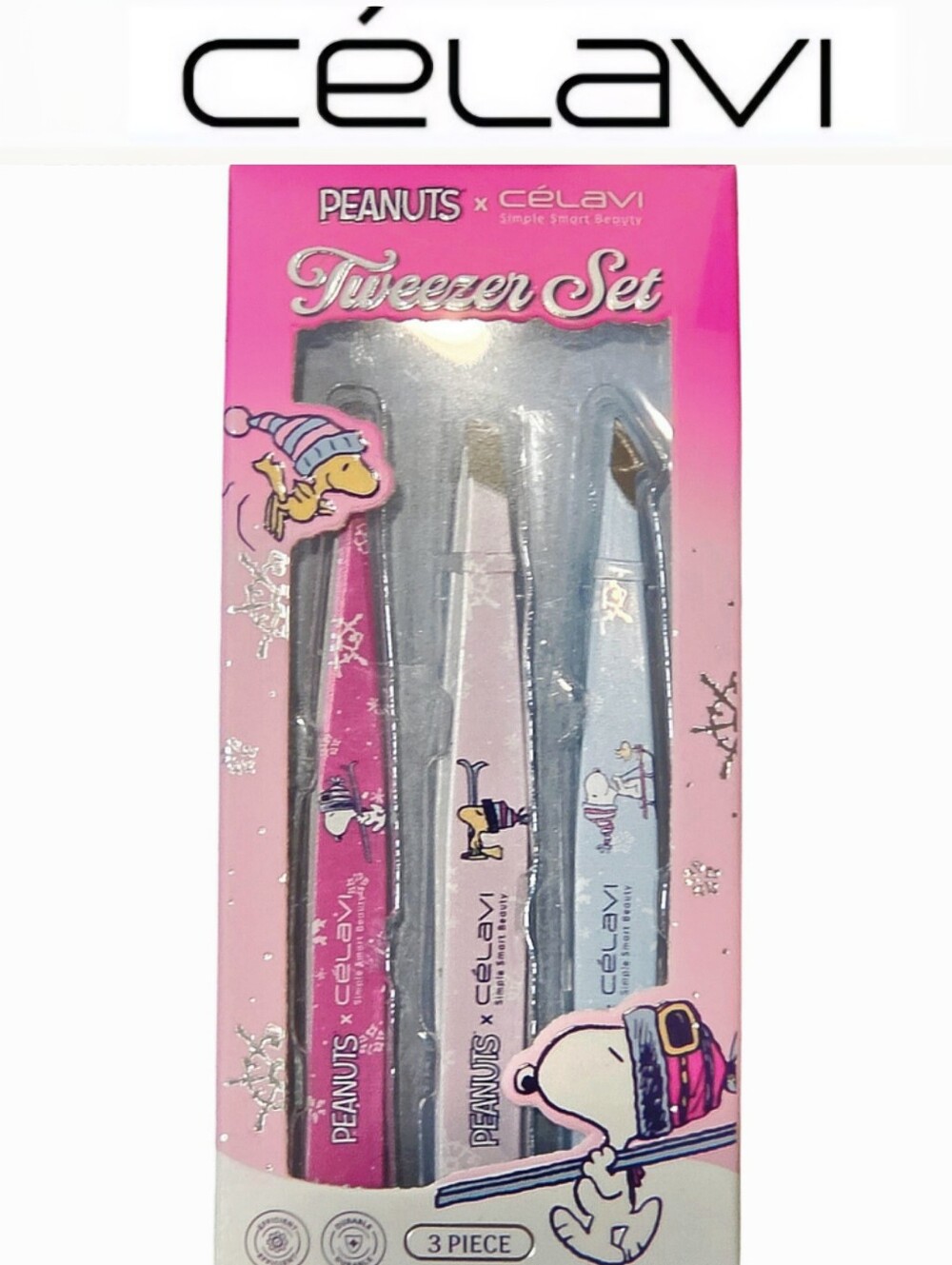Celavi X Peanuts Snoopy & Woodstock Winter Wonderland 3-PC Tweezer Set